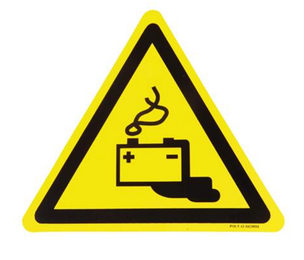 AUTOCOLLANT "DANGER DÉGAGEMENT ACCU" 18CM