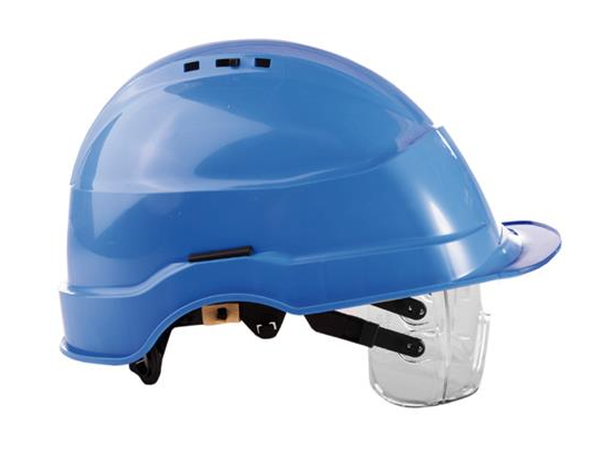 CASQUE DE CHANTIER BLEU EN POLYAMIDE + LUNETTE DE PROTECTION
