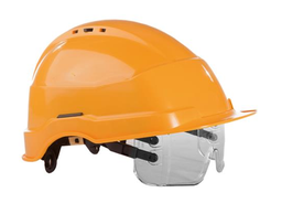 [73.01.640] CASQUE DE CHANTIER JAUNE EN POLYAMIDE + LUNETTE DE PROTECTION